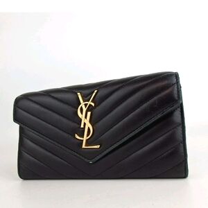 Authentic Yves Saint Laurent YSL logo V stitch wallet/ Clucth leather